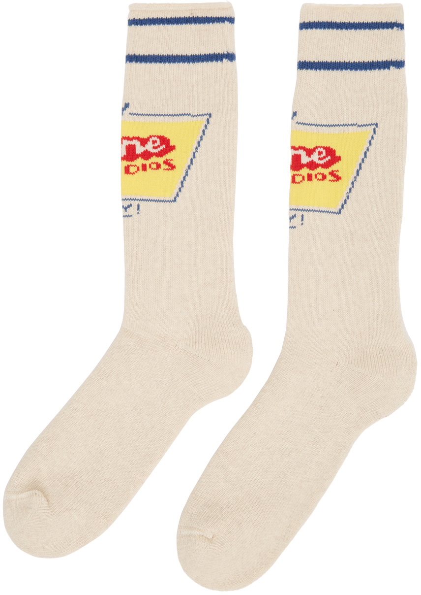 Acne Studios Beige Grant Levy Lucero Edition Graphic 'Enjoy' Socks