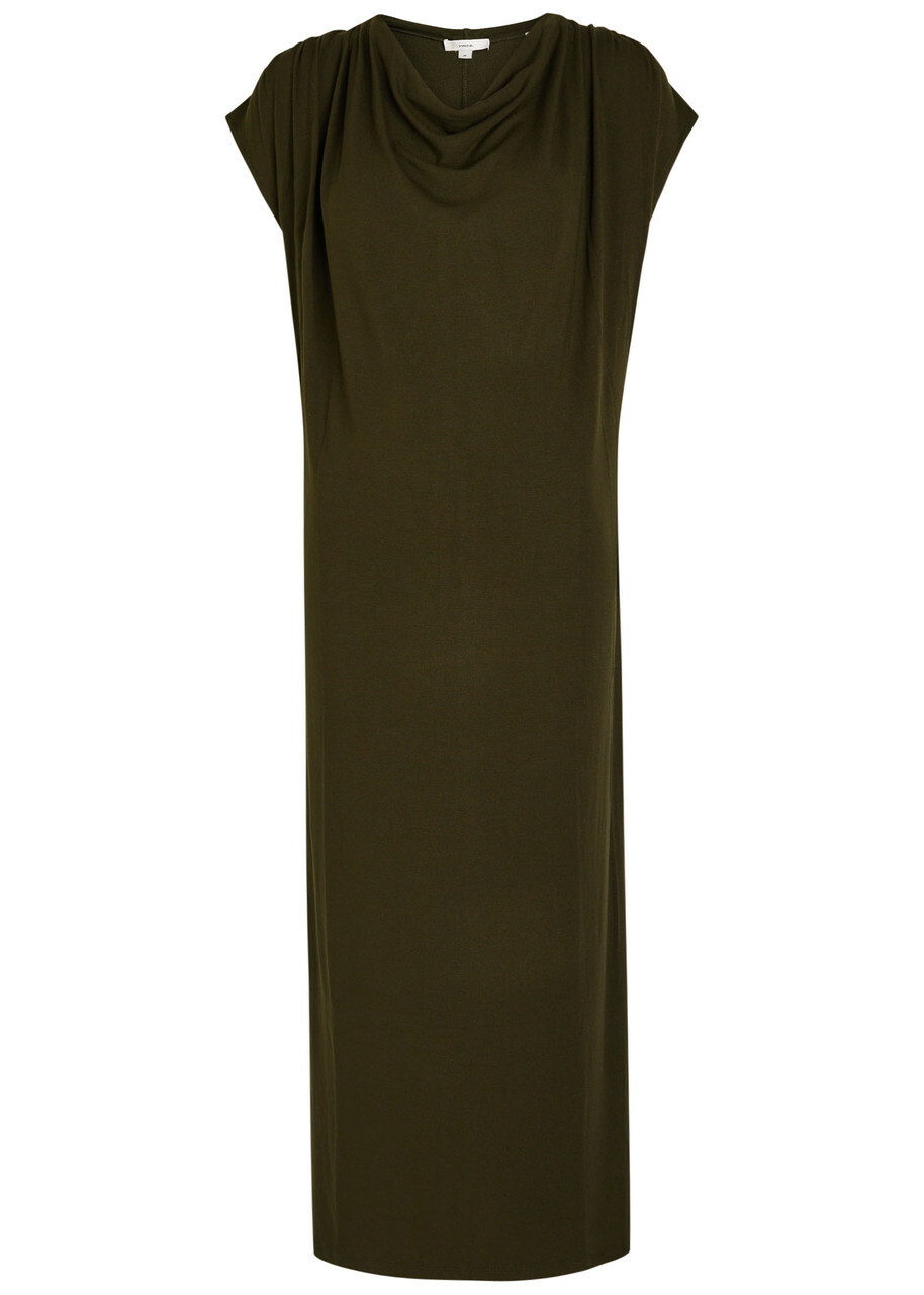 Vince Draped Jersey Midi Dress Green