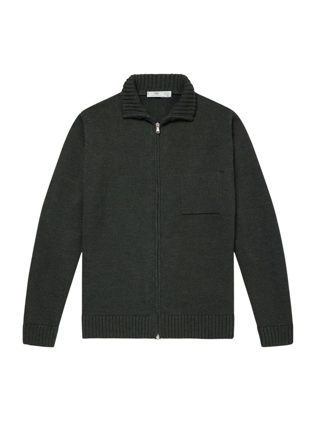 Photo: Inis Meáin - Wool and Linen-Blend Zip-Up Cardigan - Green