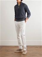 Brunello Cucinelli - Striped Ribbed Cashmere Half-Zip Sweater - Blue