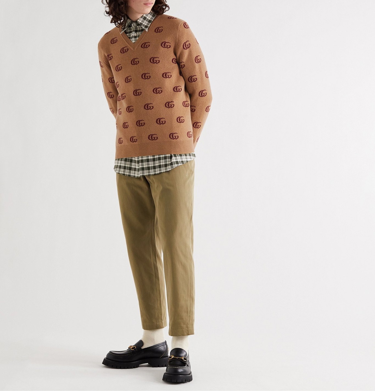 GUCCI - Slim-Fit Logo-Jacquard Wool Sweater - Brown Gucci GUCCI - Slim-Fit Logo-Jacquard Wool Sweater - Brown Gucci