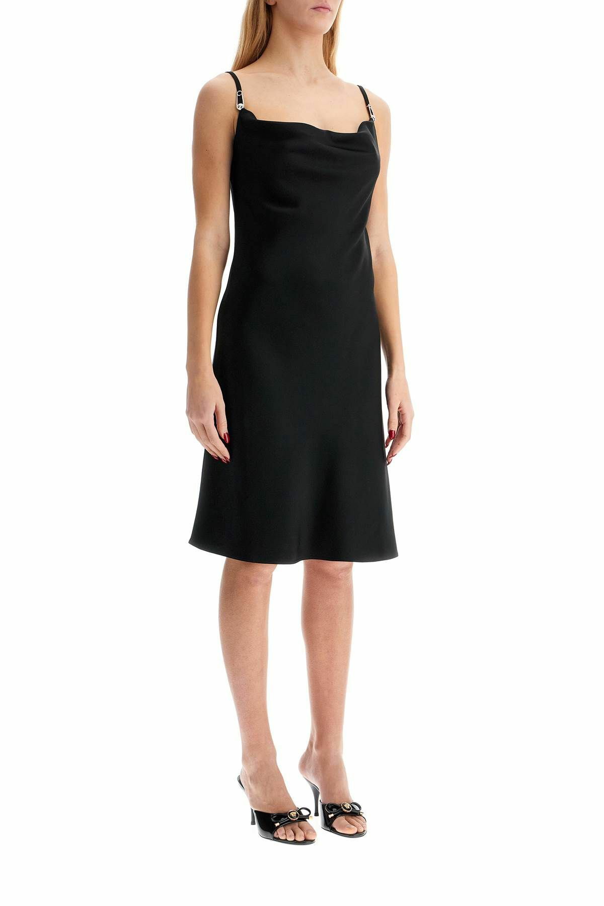 【送料&関税込】Versace Satin Dress With Safety Pin VERSACE satin mini dress with safety pin detail Black Versace