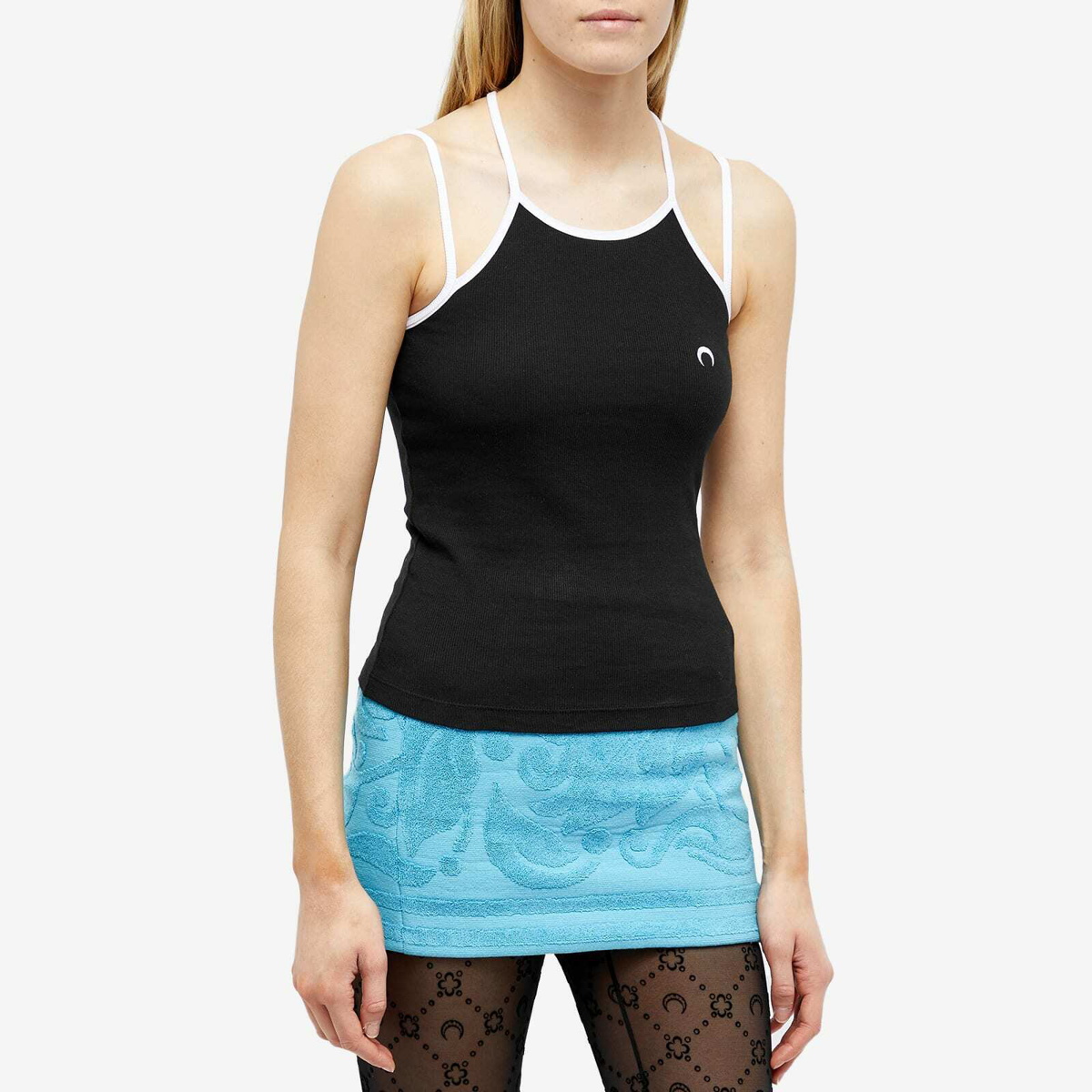 Marine Serre Women's Organic Cotton Tennis Court Top in Black