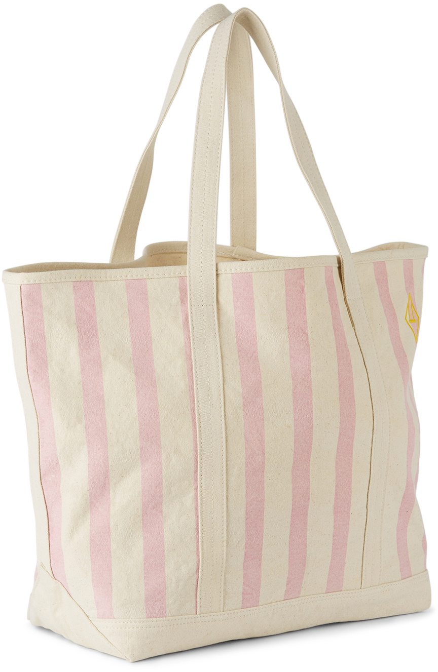 The Animals Observatory Kids Off-White & Pink Stripe Tote