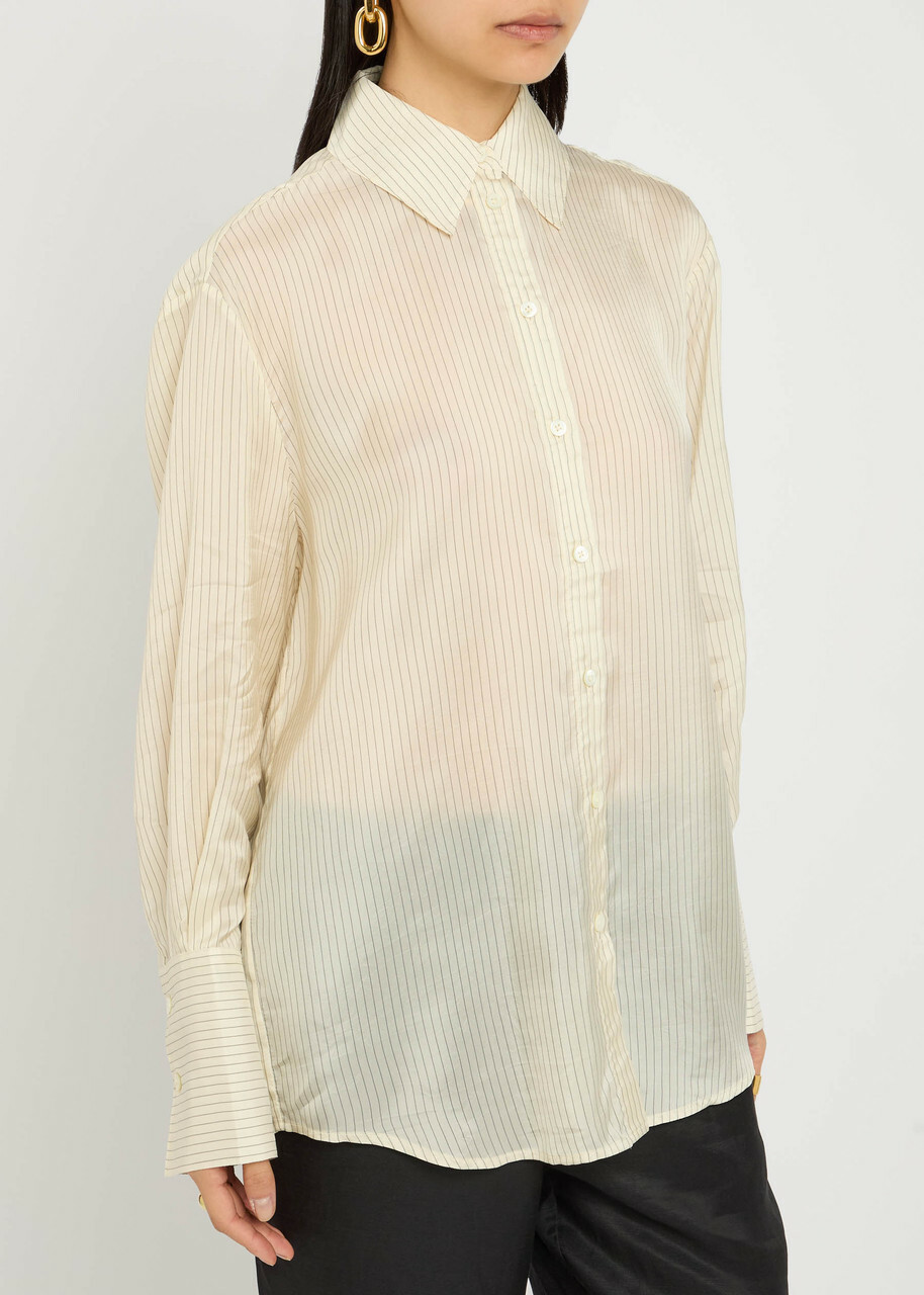 Anine Bing Bridget Pinstriped Satin Shirt Cream