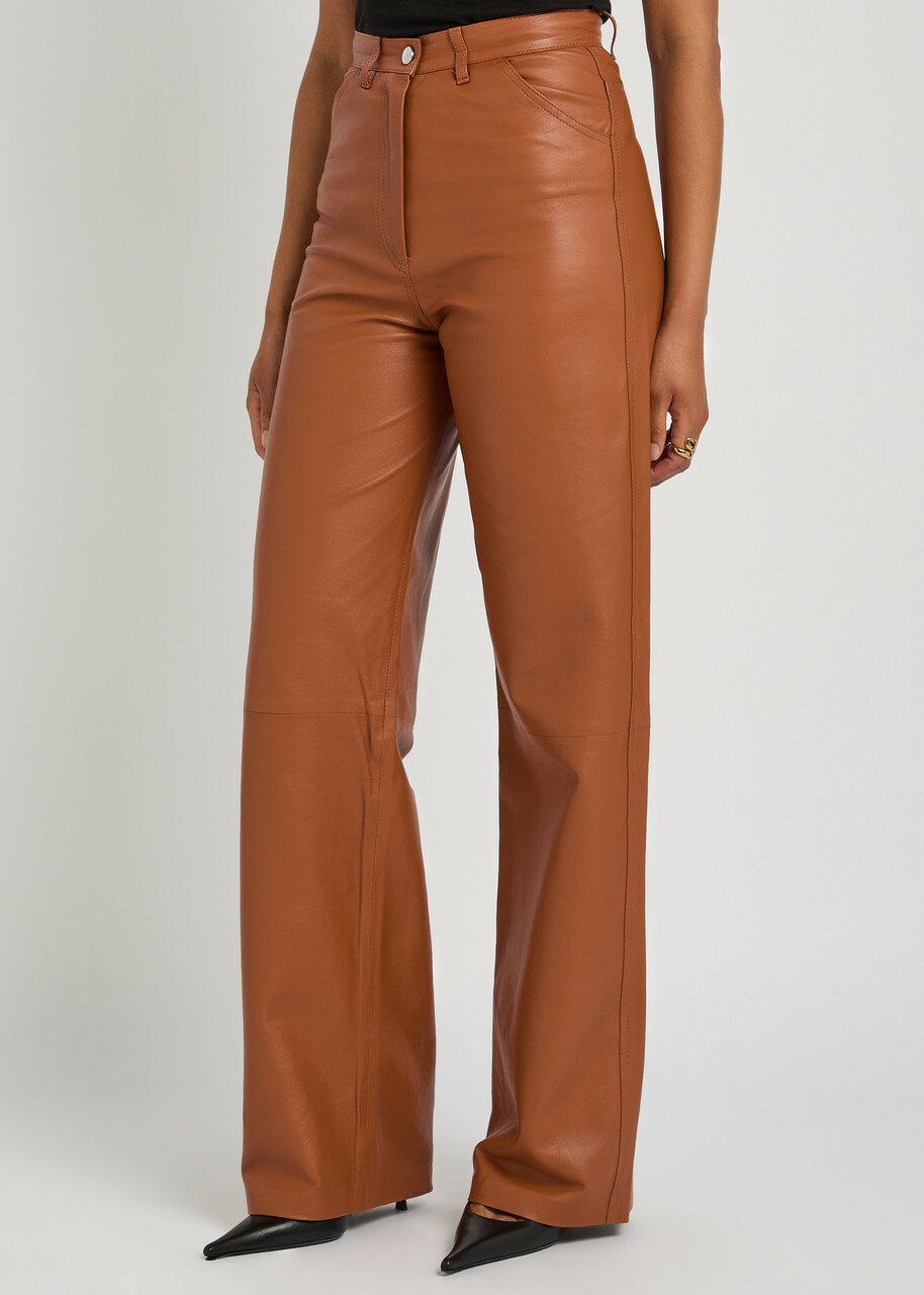 Skiim Marcella Straight-leg Leather Trousers Brown