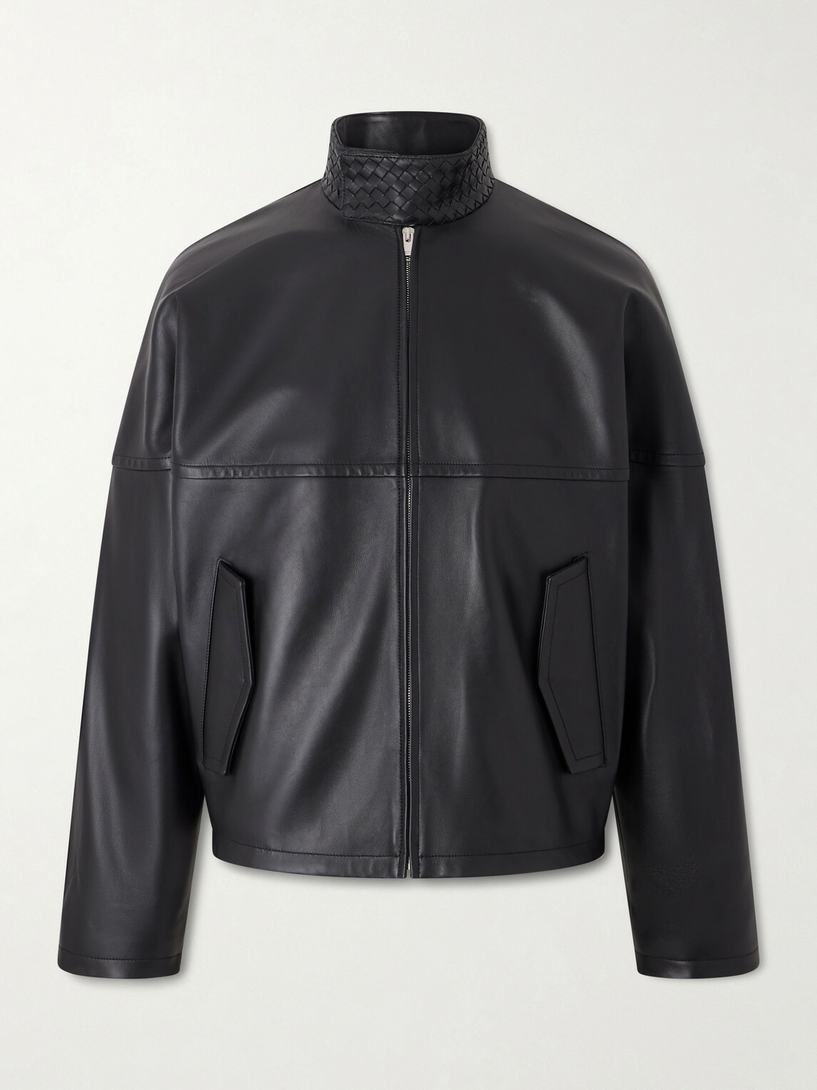 Bottega Veneta - Intrecciato-Trimmed Leather Blouson Jacket - Black