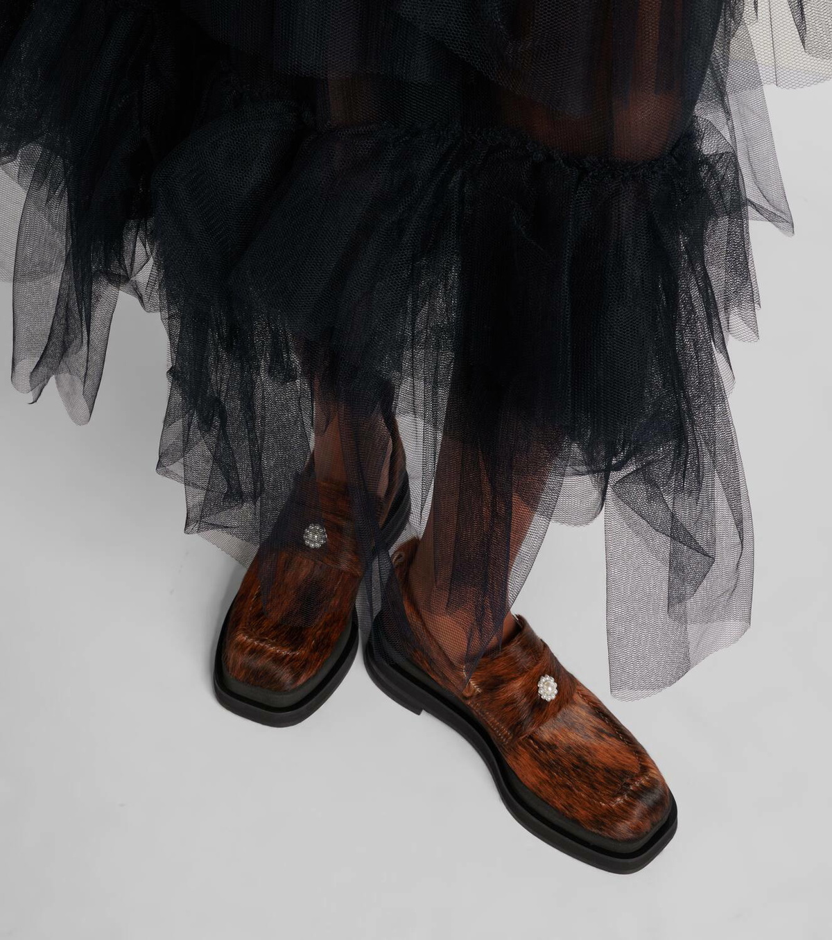 Simone Rocha Heart Toe calf hair platform loafers