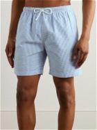 Anderson & Sheppard - Straight-Leg Mid-Length Striped Seersucker Swim Shorts - Blue