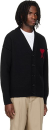 AMI Paris Black Wool Contrasted Ami de Coeur Cardigan
