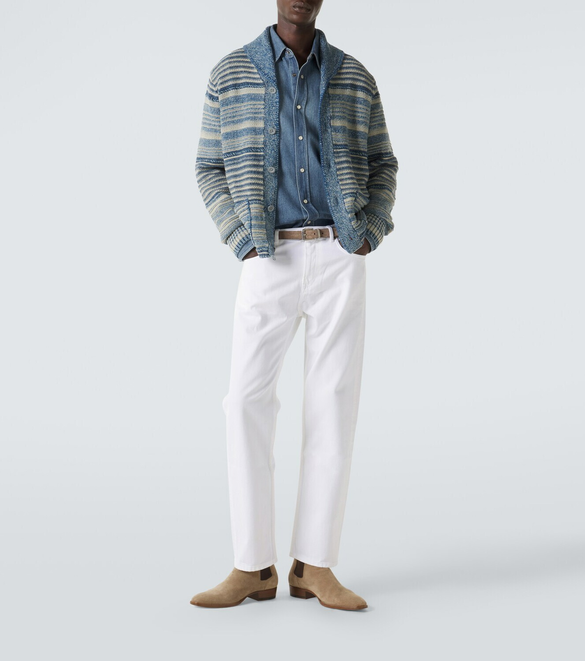 RRL Striped cotton and linen cardigan
