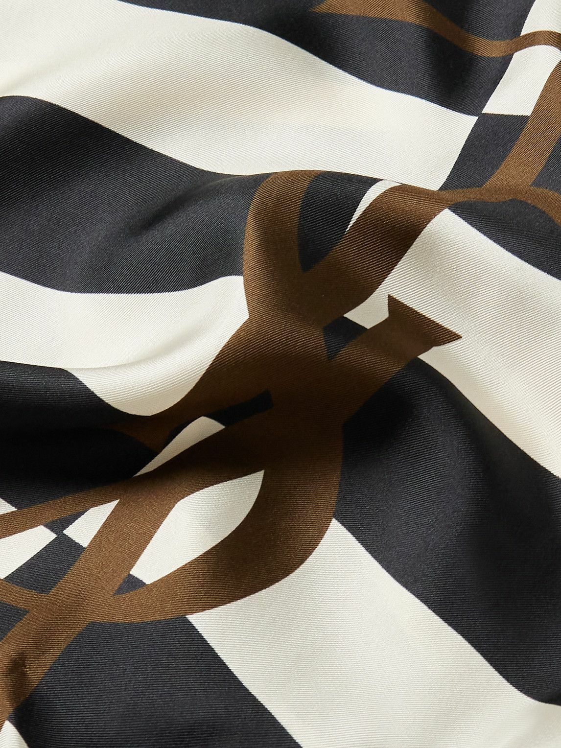 SAINT LAURENT - Frayed Striped Silk-Twill Scarf - Black