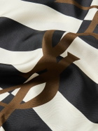 SAINT LAURENT - Frayed Striped Silk-Twill Scarf - Black