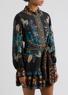 Farm Rio Blossom Tapestry Floral-print Satin Mini Dress Black