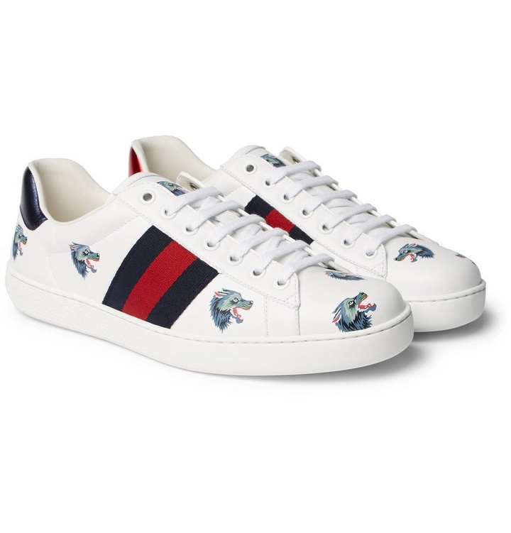 Photo: Gucci - Ace Printed Leather Sneakers - Men - White