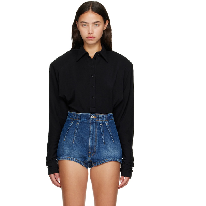 Photo: Mugler Black Batsleeves Polo Bodysuit