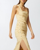 Pinko Buttoned Linen Vest Dress Cane Yellow