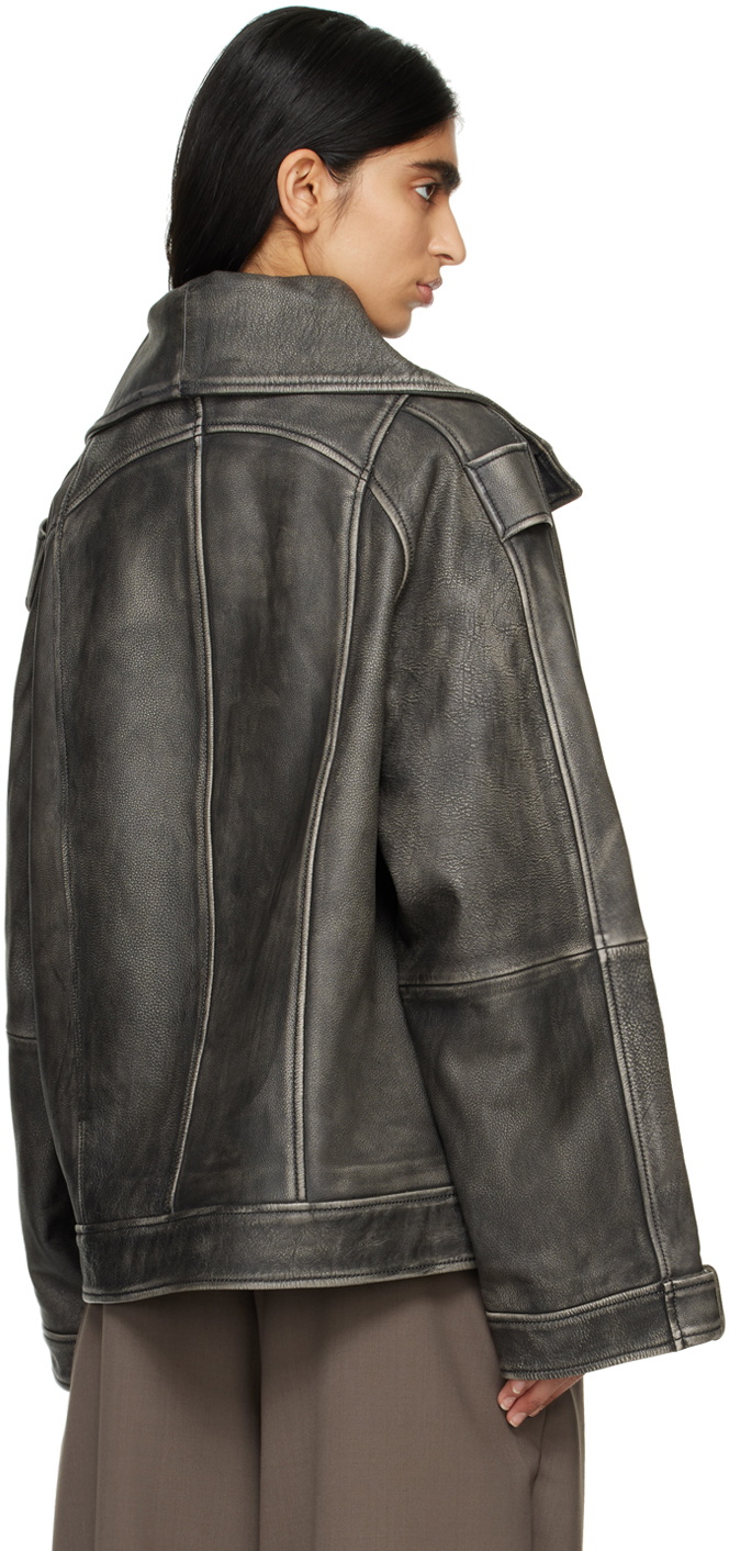REMAIN Birger Christensen Black Oversized Leather Jacket