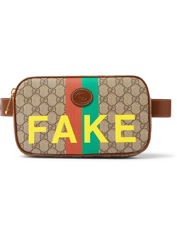 Photo: GUCCI - Printed Leather-Trimmed Monogrammed Coated-Canvas Belt Bag - Brown