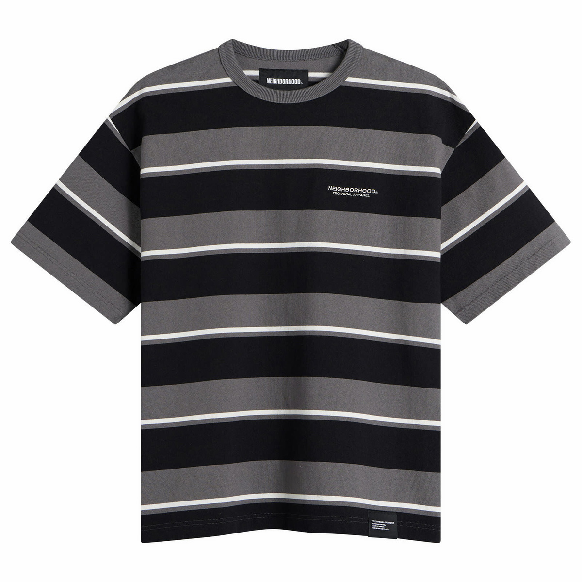 Neighborhood Men's Border Stripe Logo T-Shirt in Gray