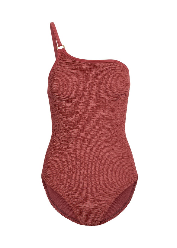 Photo: Hunza G Clara One-shoulder Crinkle Swimsuit - Rust - One Size