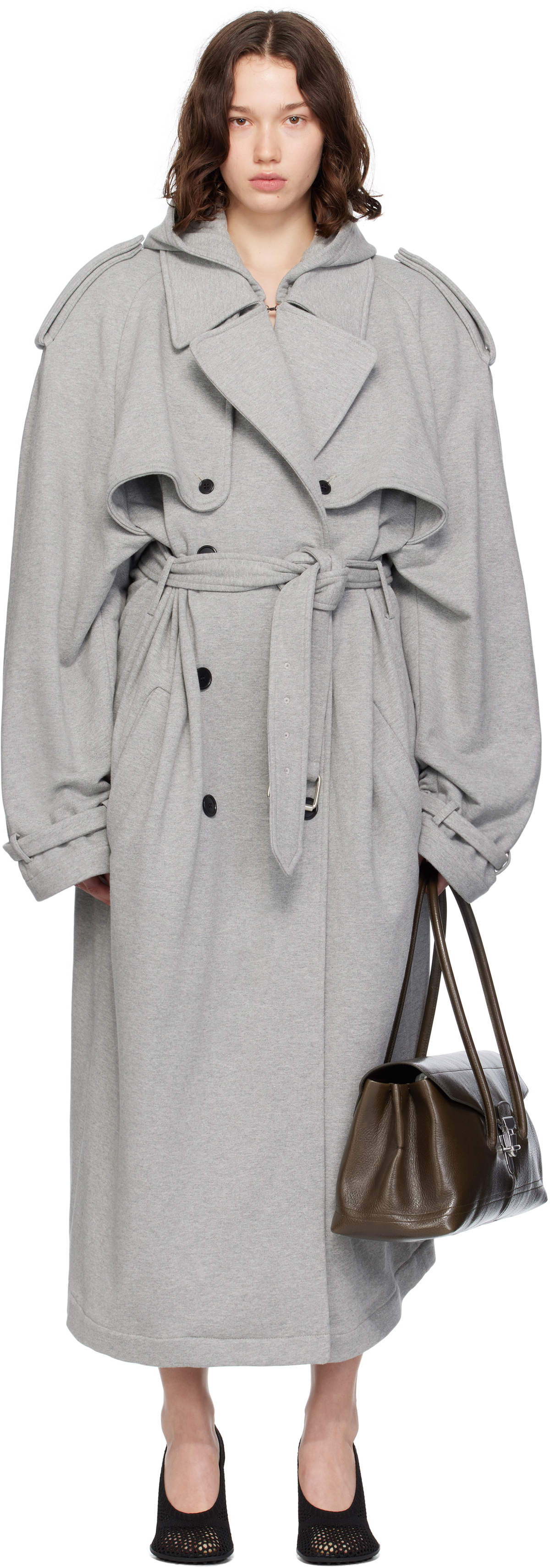 MARIE ADAM-LEENAERDT Gray Hooded Trench Coat