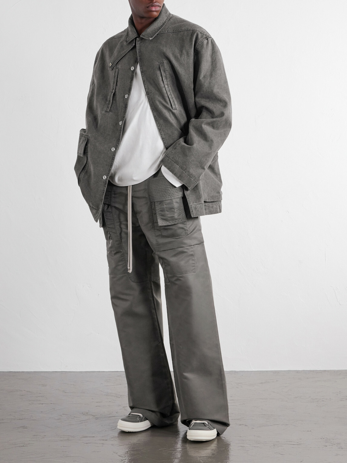 DRKSHDW by Rick Owens - Creatch Wide-Leg Shell Drawstring Cargo Trousers - Gray