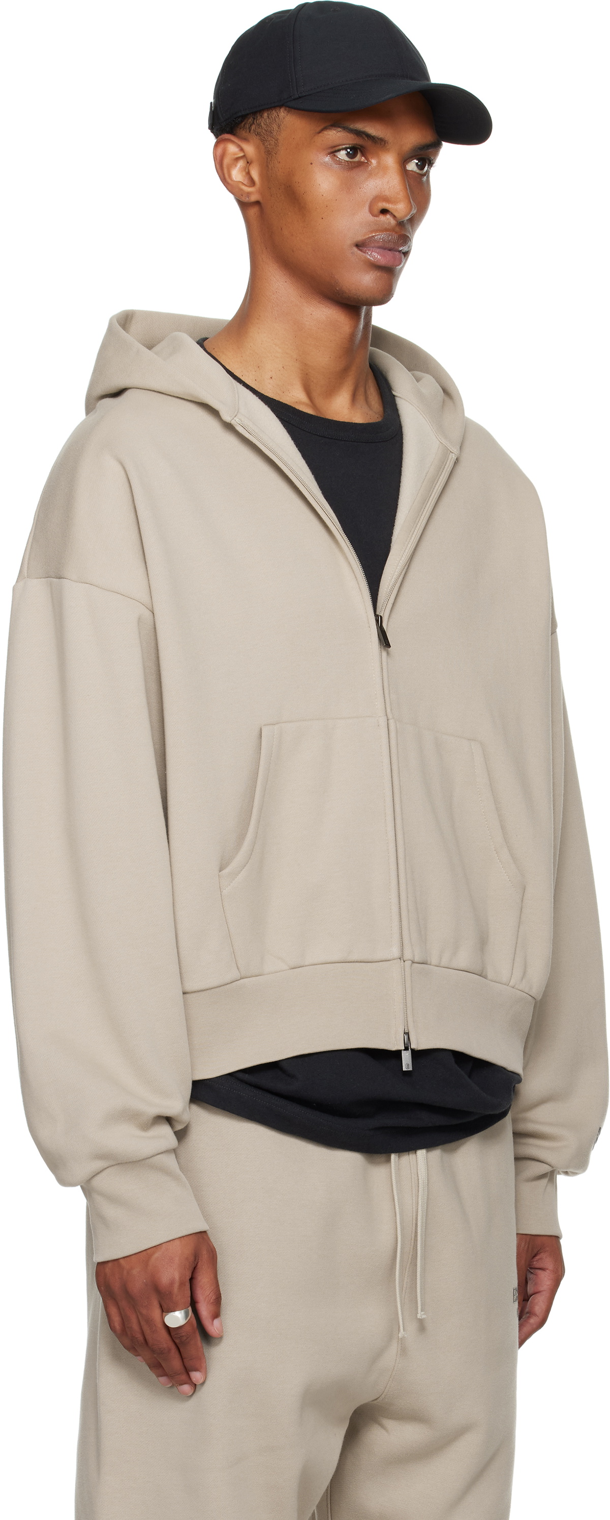 Fear of God ESSENTIALS Taupe Classic Fit Fleece Zip-Up Hoodie
