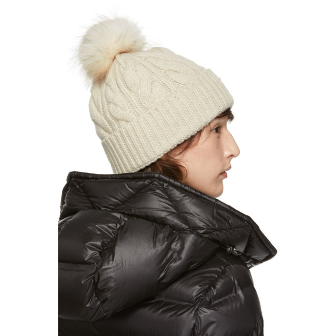 Moncler Grenoble Beige Fur Pom Pom Beanie Moncler Grenoble