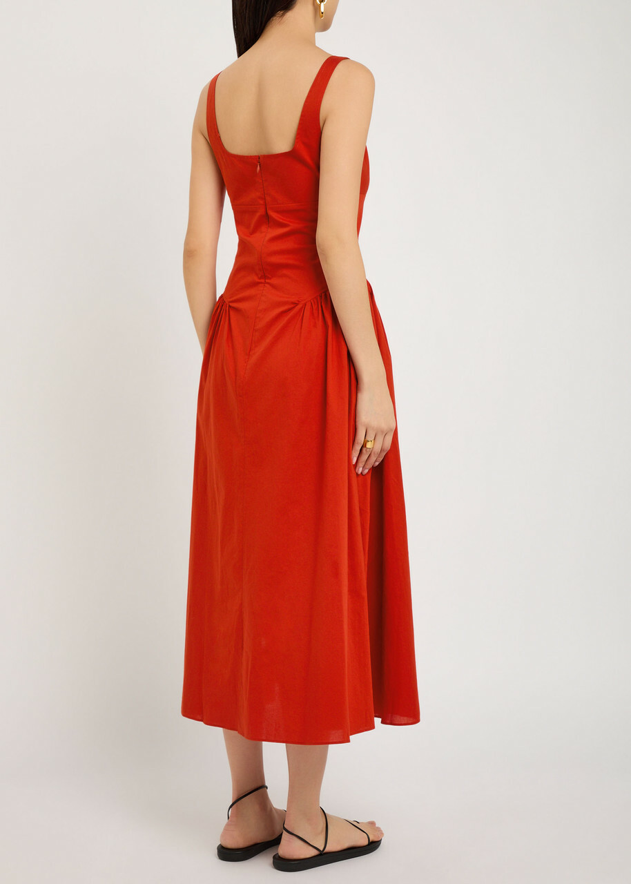 Faithfull The Brand Olas Cotton Midi Dress Red