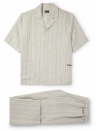 Zegna - Logo-Embroidered Striped Linen Pyjama Set - Neutrals
