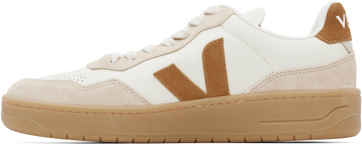 VEJA Off-White & Tan V-90 Leather Sneakers