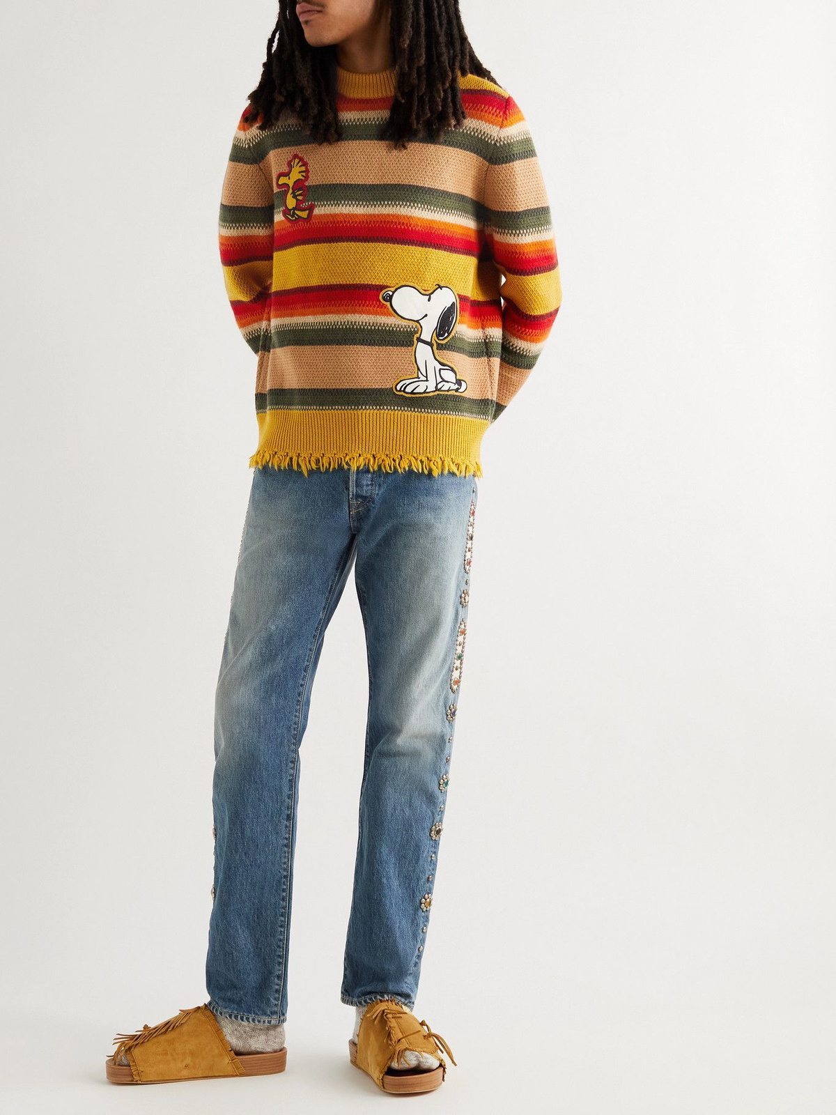 アラヌイ ALANUI THE PEANUTS GAUCHOS SWEATER Alanui - The Peanuts Fringed Appliquéd Striped Wool Sweater