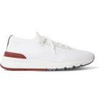 Brunello Cucinelli - Leather-Trimmed Stretch-Knit Sneakers - White