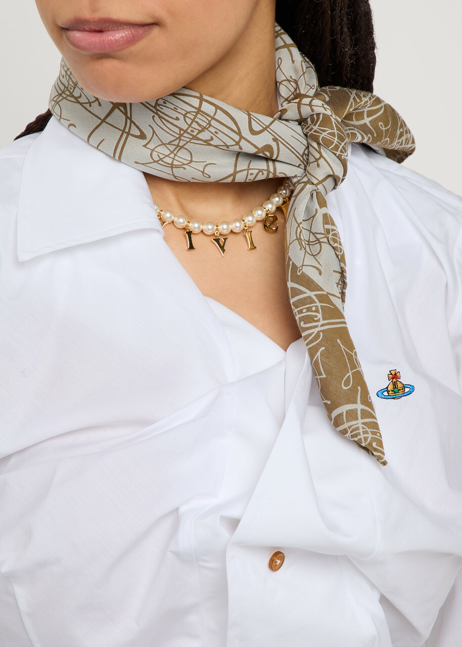 Vivienne Westwood Graffiti Logo-monogrammed Silk and Cotton-blend Scarf - Khaki - One Size