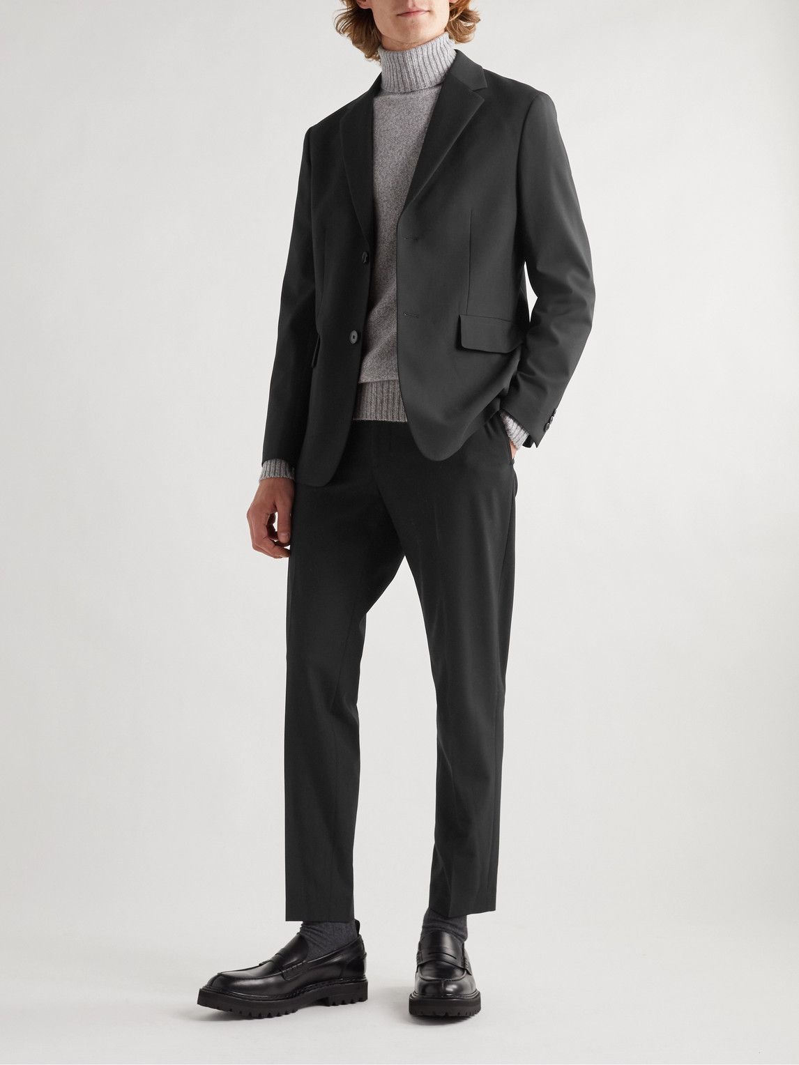 Theory - Mayer Tapered Wool-Blend Twill Trousers - Black Theory