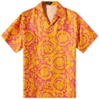 Versace Men's Baroque Abstract Print Vacation Shirt in Yellow/Orange