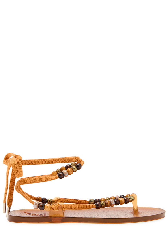 Photo: Ancient Greek Sandals Esther Beaded Jelly Sandals Camel