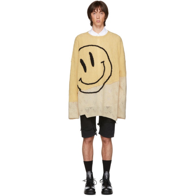 Photo: Raf Simons Yellow and Beige Oversized Collage Sweater