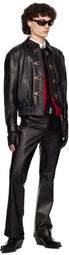Ernest W. Baker Black Buckle Bomber Leather Jacket