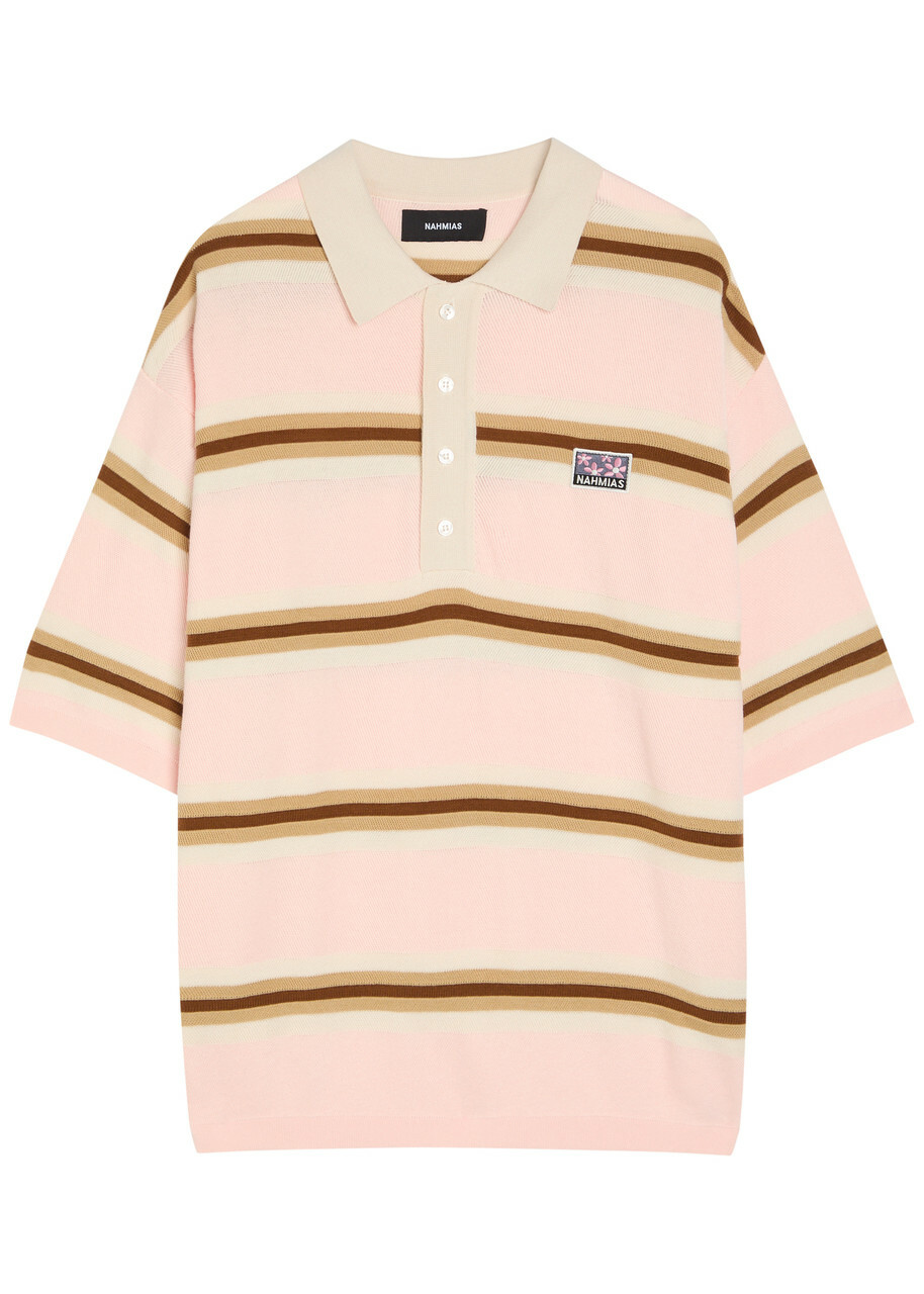 Nahmias Logo-appliquéd Striped Cotton Piqué Polo Shirt Pink