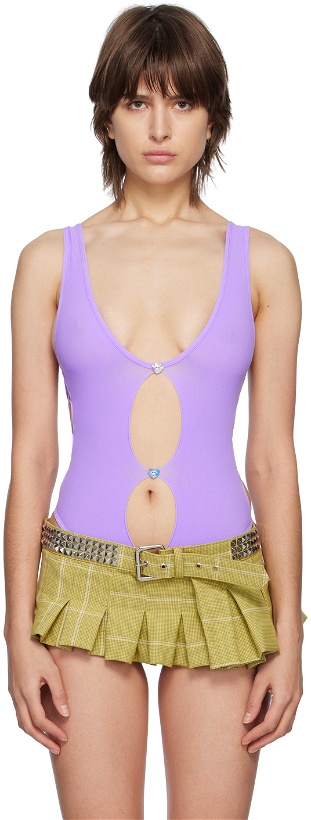 Photo: Poster Girl SSENSE Exclusive Purple Joyce Bodysuit