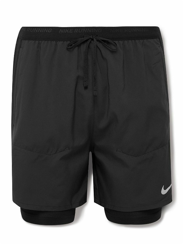 Photo: Nike Running - Stride 2-in-1 Straight-Leg Mesh-Panelled Dri-FIT Ripstop Drawstring Shorts - Black