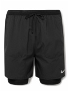 Nike Running - Stride 2-in-1 Straight-Leg Mesh-Panelled Dri-FIT Ripstop Drawstring Shorts - Black