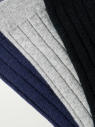 Johnstons of Elgin - Set of Three Ribbed Cashmere-Blend Socks - Multi