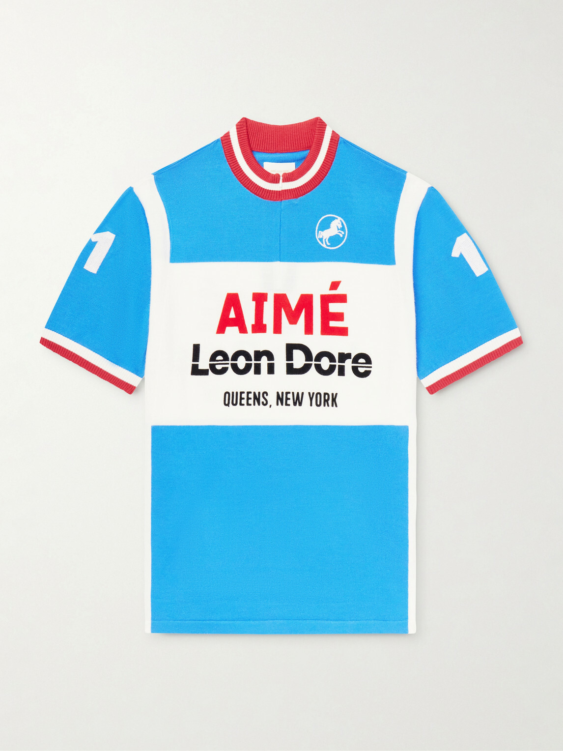 Aimé Leon Dore - Logo-Detailed Merino Wool Half-Zip T-Shirt - Blue
