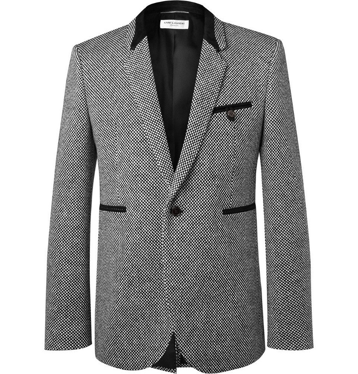 Photo: Saint Laurent - Slim-Fit Suede-Trimmed Virgin Wool-Blend Tweed Blazer - Men - Black
