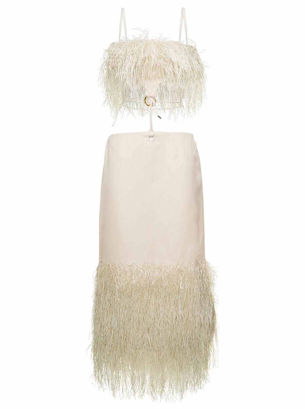 Jacquemus la Robe Raphia Midi Cream White Dress With Fringes And Cut-out In Cotton Canvas Woman