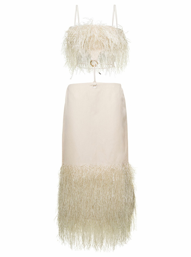 Photo: Jacquemus la Robe Raphia Midi Cream White Dress With Fringes And Cut-out In Cotton Canvas Woman