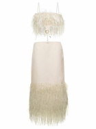 Jacquemus la Robe Raphia Midi Cream White Dress With Fringes And Cut-out In Cotton Canvas Woman